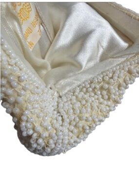Vintage Evening Clutch Magid 1950s Hand Beaded Ivory Satin